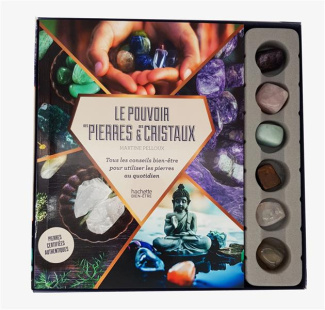 Coffret Le Pouvoir des Pierres et des Cristaux. Contient 1 livre et 6 pierres