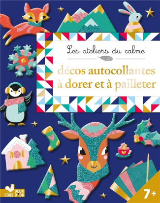 Décos autocollantes à dorer et pailleter. Avec 3 feuille de pailettes, 1 feuille métallisée, 1 style