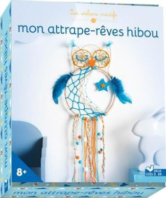 Mon attrape-rêves hibou. Coffret avec 6 pelotes, 4 plumes, 2 fils de kraft, de la feutrine, 1 cercle