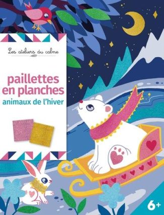 Paillettes en planche animaux de l'hiver. Avec 4 tableaux autocollants, 5 feuilles de paillettes et