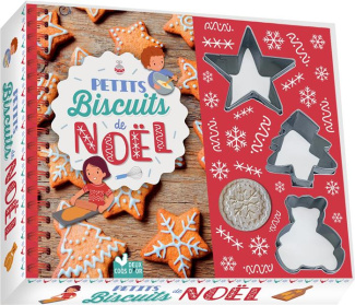 Petits biscuits de Noël. Coffret avec avec 3 emporte-pièces, 1 livre de recettes et 1 tampon