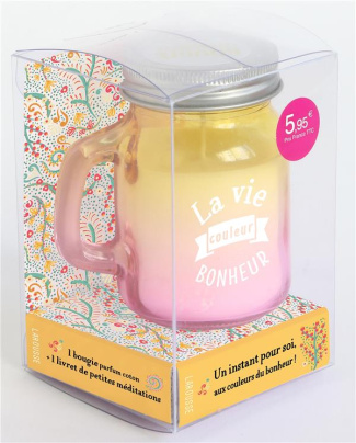 La vie couleur bonheur. Coffret avec 1 bougie parfum coton   1 livret de petites méditations. Un ins