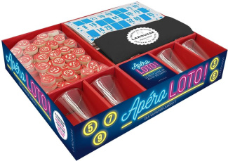 Apéro loto ! Qui va payer l'apéro ?! Avec 1 petit livre de jeu et de gains ; 90 jetons en bois ; 1 p