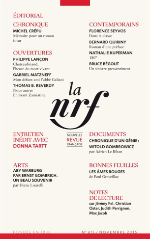 La Nouvelle Revue Française N° 615, novembre 2015