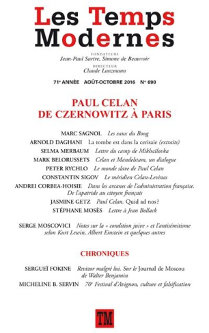 Les Temps Modernes N° 690, août-octobre 2016 : Paul Ceylan de Czernowitz à Paris