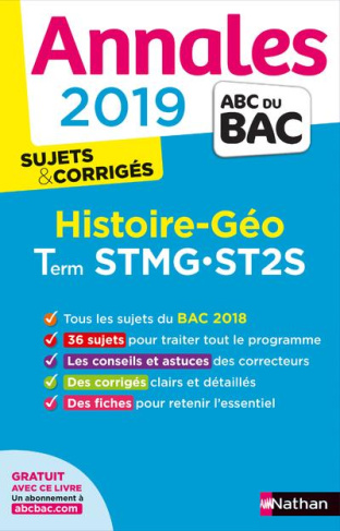 Histoire et géographie Tle STMG-ST2S. Sujets & corrigés, Edition 2019