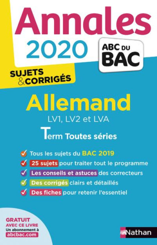 Allemand LV1, LV2 et LVA Tle toutes séries. Sujets & corrigés, Edition 2020