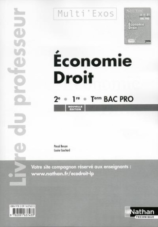 Economie droit 2e, 1re, Terminale Bac pro (multi'exos) (pochette). Livre du professeur, Edition 2015