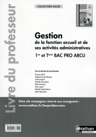 Gestion de la fonction accueil et de ses activites admin 1re et term bac pro arcu (galee) professeur
