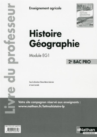 Histoire Géographie 2e Bac Pro Module EG1. Livre du professeur, Edition 2017