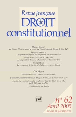 Revue française de droit constitutionnel N° 62, Avril 2005