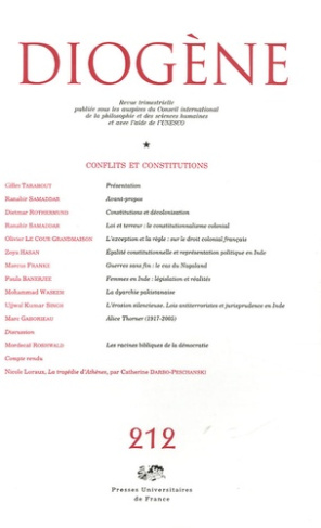 Diogène N° 212, Octobre-Décembre 2005 : Conflits et constitutions