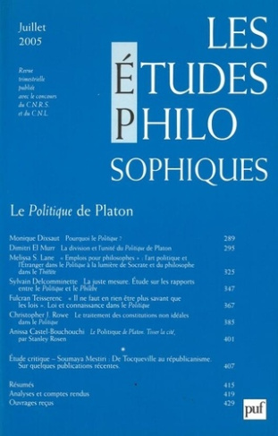 Les études philosophiques N° 3, Juillet 2005 : La Politique de Platon