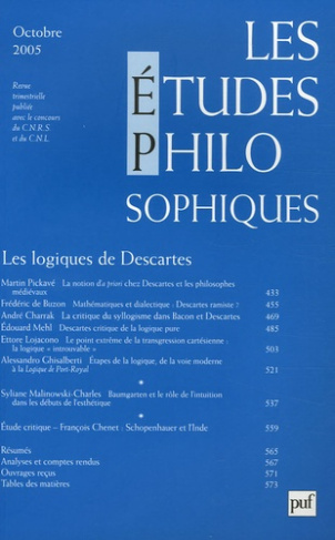 Les études philosophiques N° 4, Octobre 2005 : Les logiques de Descartes