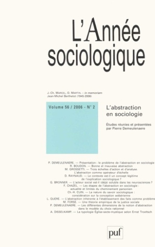 L'année sociologique N° 56/2, 2006 : L'abtraction en sociologie