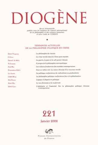 Diogène N° 221, Janvier 2008 : Tendances actuelles de la philosophie politique en Chine