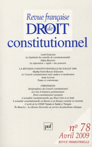 Revue française de Droit constitutionnel N° 78, Avril 2009