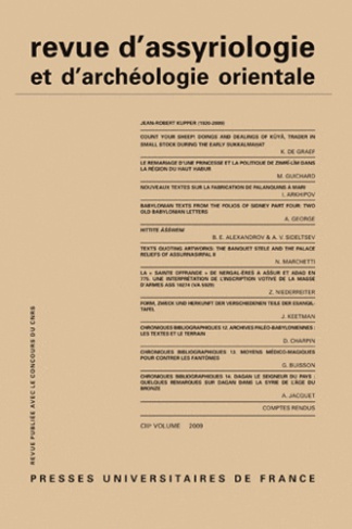 Revue d'assyriologie et d'archéologie orientale N° 103/2009