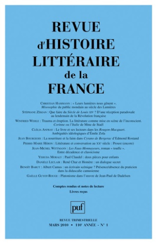 Revue d'histoire littéraire de la France N° 1, Mars 2010