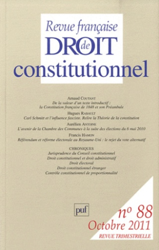 Revue française de Droit constitutionnel N° 88, Octobre 2011