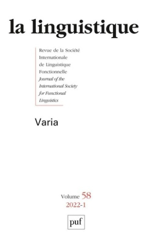 La linguistique N° 58, fascicule 1, 2022 : Varia
