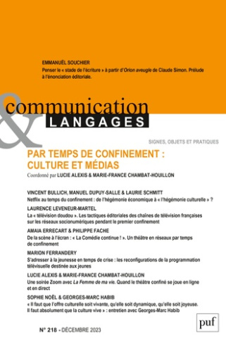 Communication et Langages N° 218, décembre 2023 : Par temps de confinement : culture et médias