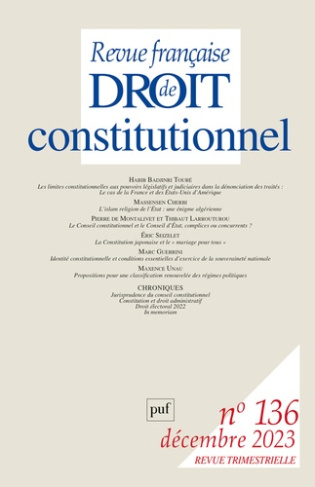 Revue française de Droit constitutionnel N° 136, décembre 2023 : Varia