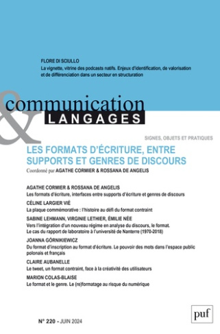 Communication et Langages N° 220, juin 2024 : Les formats d’écriture, interfaces entre supports d’éc