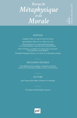 Revue de Métaphysique et de Morale N° 4, octobre-décembre 2024
