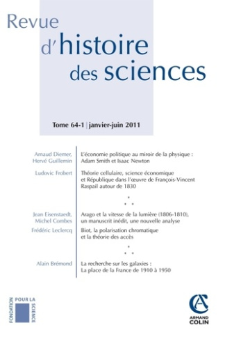 Revue d'histoire des sciences N° 64-1, Janvier-juin 2011