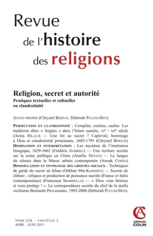 Revue de l'histoire des religions Tome 228 N° 2, Avril-juin 2011 : Religion, secret et autorité. Pra