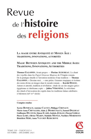Revue de l'histoire des religions Tome 239 N° 4, octobre-décembre 2021 : La magie entre Antiquité et