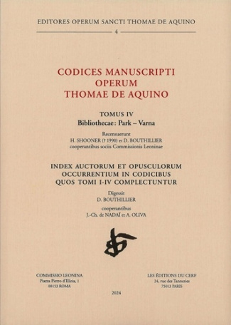 Codices manuscripti Operum Thomae de Aquino. Index auctorum et opusculorum occurrentium in codicibus