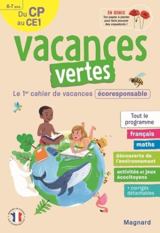 Vacances vertes, du CP au CE1. Le premier cahier de vacances écoresponsable ! Edition 2021