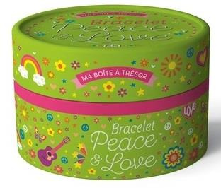 Bracelet Peace & Love. Avec 200 perles, 1 fil rose, 1 fermoir, 1 pompon rose, 1 breloque argentée