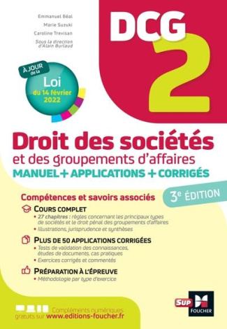 Droit des sociétés et des groupements d'affaires DCG 2. Manuel et applications, 3e édition