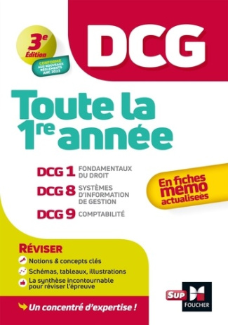 Toute la 1re année du DCG en fiches mémos. DCG 1, Fondamentaux du droit ; DCG 8, Systèmes d'informat