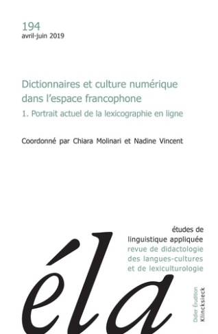 Etudes de Linguistique Appliquée N° 194, avril-juin 2019 : Dictionnaires et culture numérique dans l