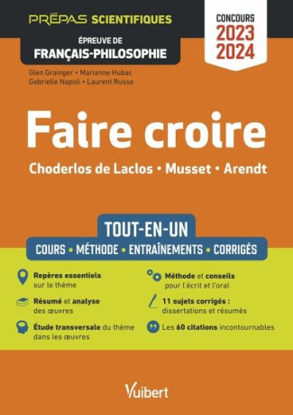 Faire croire, Choderlos de Laclos, Musset, Arendt. Epreuve de français-philosophie, Edition 2023-202