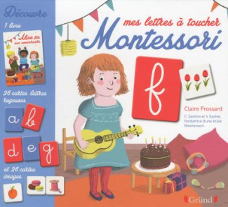 Mes lettres à toucher Montessori. Coffret avec 1 livre, 26 cartes lettres rugueuses et 26 cartes ima