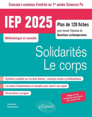 IEP Concours commun d'entrée en 1re année Sciences Po. Solidarités / Le corps, Edition 2025