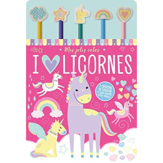 I love licornes. Avec 5 crayons de couleur et leur gomme toute douce