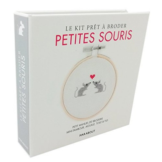 Petites souris. Avec 1 mini-tambour, 6 mètres de fils de coton, 1 toile à broder, 1 aiguille