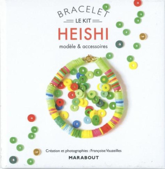 Bracelet Heishi. Modèle et accessoires. Avec 20 cm de perles Heishi multicolores, 2 perles rondes en