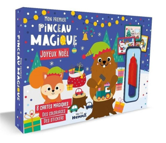 Mon premier pinceau magique Joyeux Noël. Coffret avec 8 cartes magiques, un livre de coloriage, des