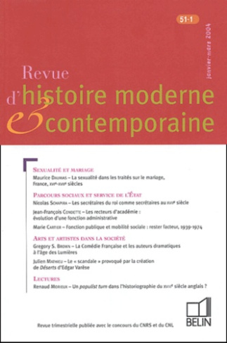 Revue d'histoire moderne et contemporaine Tome 51 N° 1 janvier-mars 2004