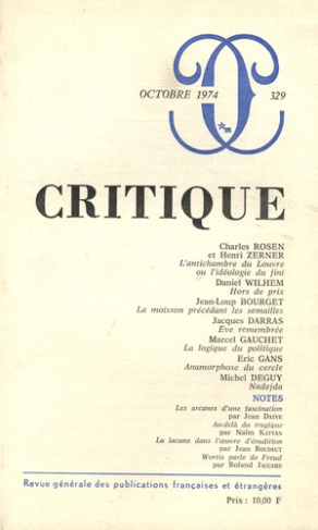 Critique N° 329, Octobre 1974