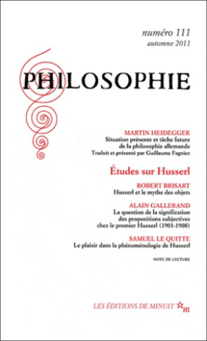 Philosophie N° 111, Automne 2011 : Etudes sur Husserl