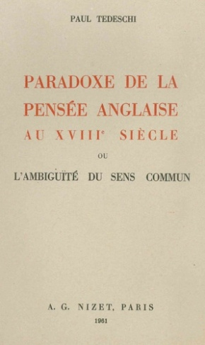 Paradoxe de la pensée anglaise au XVIII° siècle. ou l'ambiguïté du sens commun