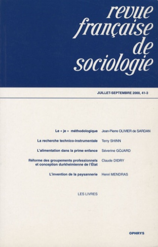 Revue française de sociologie N° 41-3, Juillet-Septembre 2000